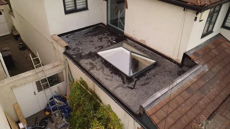 Flat EPDM roof with a sky lantern fitted
